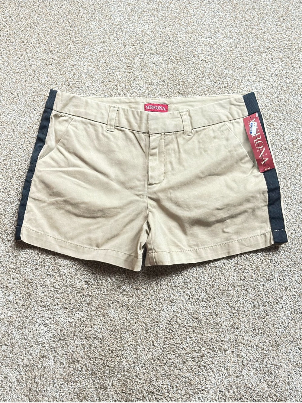 NWT Merona Khaki Shorts with Black Side Stripe SIZE 4
